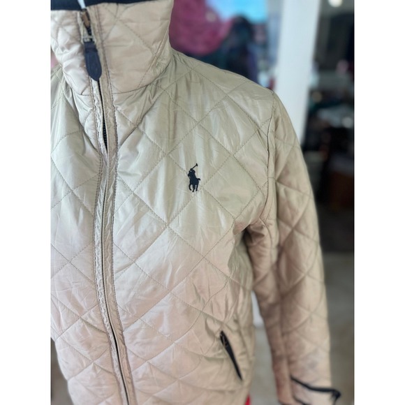 Ralph Lauren sport SZSM Quilted Barn Jacket Tan Polo Player Logo Full Zip Collar - Picture 6 of 16
